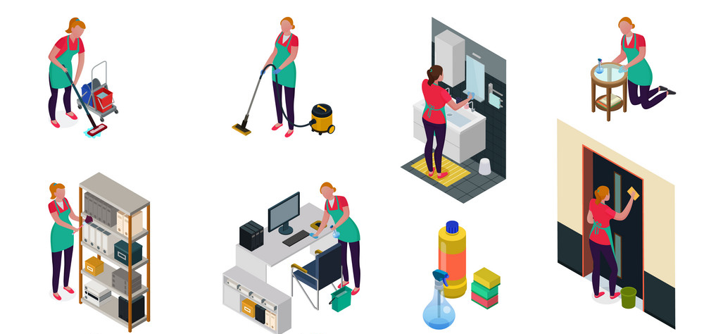 Cleaning Services Isometric Set